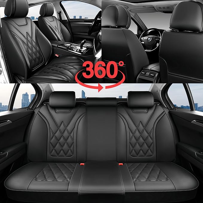 Fit TL Car Seat Covers for Acura TL 2004-2014 - Premium Leather, Waterproof, All-Weather, Airbag Compatible, Anti-Slip, Breathable, Easy Install, Seat Protectors, Full Set, Black