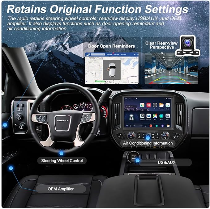 13.1" QLED Car Radio Stereo Upgrade for Chevy Silverado & GMC Sierra 2014-2018, 8-Core Head Unit 4GB+64GB with CarPlay/Android Auto, 2K Touch Screen and 1080P Backup Camera (4+64 Black)