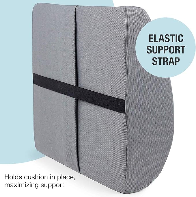 DMI Lumbar Support Pillow for Chair to Assist with Back Support with Removable Washable Cover to Ease Lower Back Pain and Discomfort While Improving Posture, 14 x 13 x 5, Contoured Foam, Premium,Gray