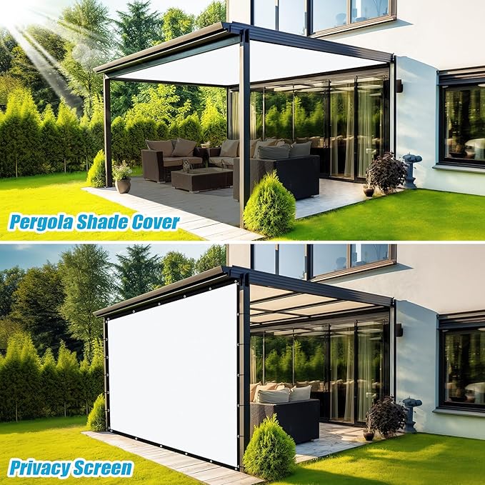 Amagenix 90% Pergola Shade Cover 7' X 9' Sun Shade Cloth with Grommets for Outdoor Garden Patio Porch, Commercial Grade 200 GSM - Cable Zip Ties Included (We Customized) GN108, White