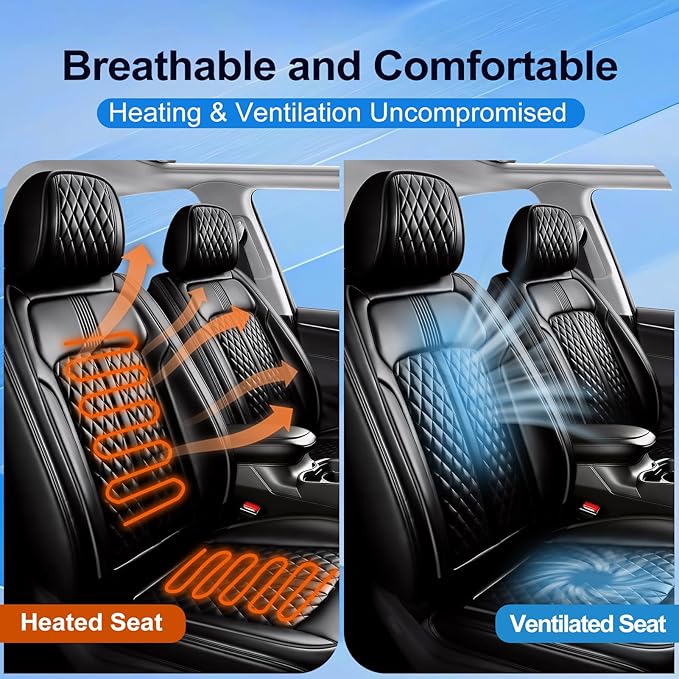 Fit CX-3 Car Seat Covers (Front Pair) for Select Mazda CX3 2016-2024, Premium Full Coverage Leather, Airbag Compatible, Waterproof All Weather Breathable Seat Protector, Black