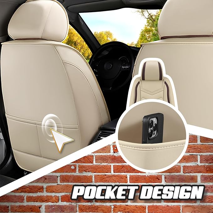 Car Seat Covers for Mitsubishi Outlander 2003-2026, Premium Nappa Leather Car Seat Cover, Stylish Sport Seat Covers， Automobile Seat Cover Sets.(Luxury 2 Seats/Beige)