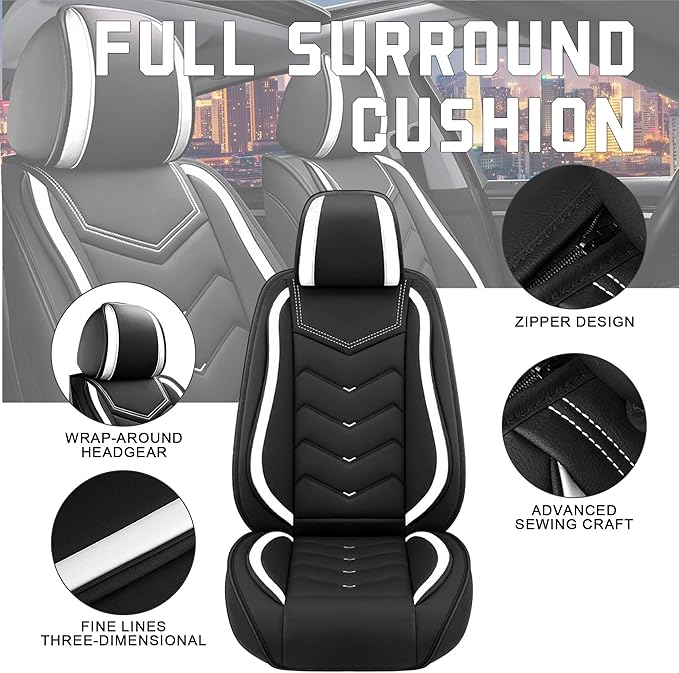 CTDS Car Seat Covers for Toyota RAV4 2000-2026, Stylish Sport Seat Cover, Premium Nappa Leather Car Seat Cover. Automobile Seat Covers Sets.(Standard 2 Seats/Black White)