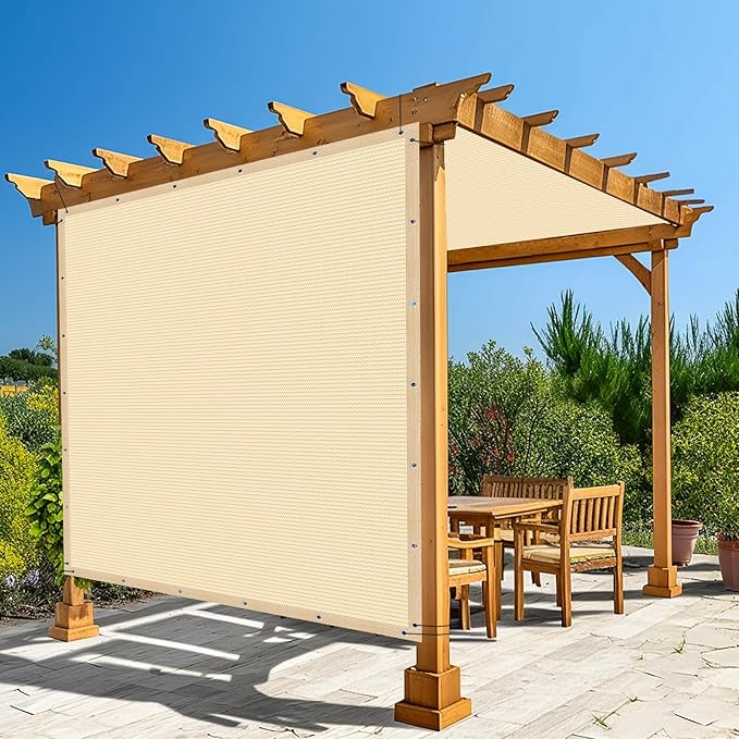 Amagenix 90% Pergola Shade Cover 4' X 8' Sun Shade Cloth with Grommets for Outdoor Garden Patio Porch, Commercial Grade 200 GSM - Cable Zip Ties Included (We Customized) GN108, Wheat