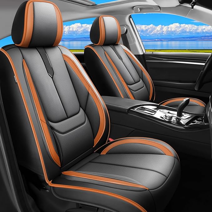 Fit Yaris Car Seat Covers for Toyota Yaris 2008-2018 2019 2020-Upgraded Premium Waterproof & Breathable Leather,Airbag Compatible,All-Weather Seat Cushion Protector,2 Front/Black-Brown
