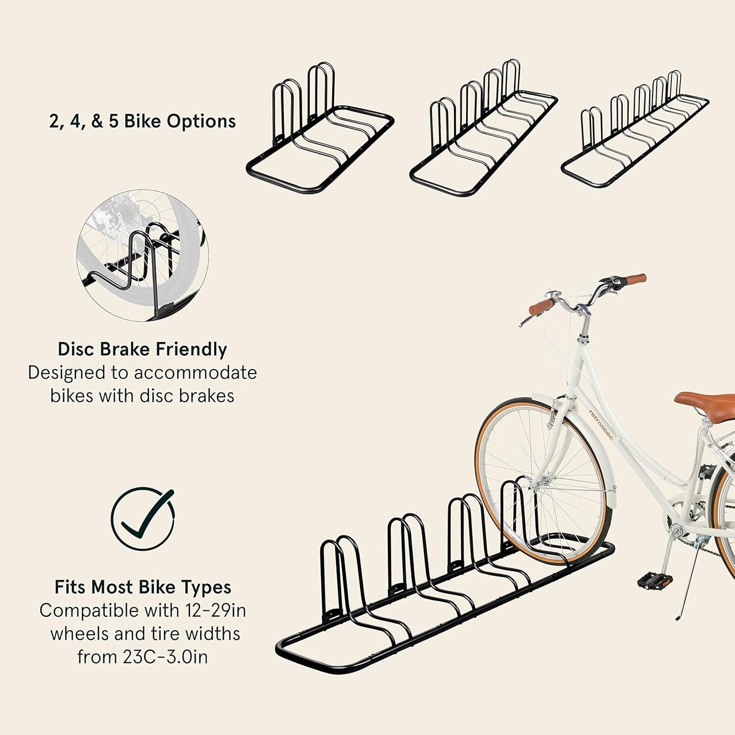 Retrospec Stash Rack 2, 4 & 5 Bike Floor Stand Bicycle Storage Organizer for Mountain Bike, Road Bike, Weather Resistant Fine Powder Steel Coating Fits Wheels up to 3"