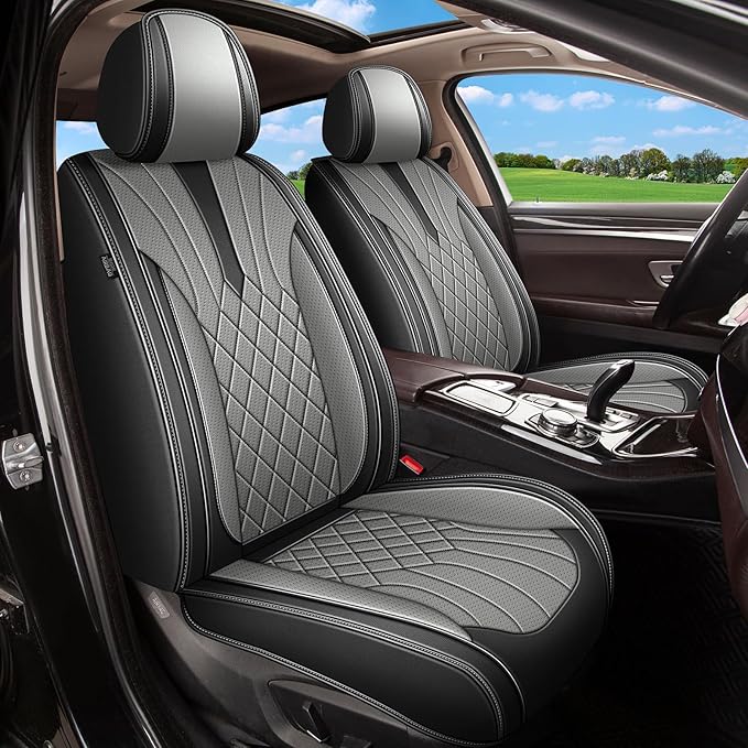 2 Front Seat Covers Fit for Toyota 4Runner 2003-2025 2026: Breathable Leather Car Seat Covers - Waterproof Car Seat Protector Compatible Airbag (Black & Grey)