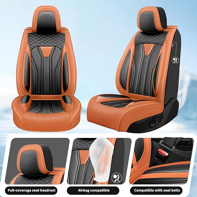 Fit CRV Car Seat Covers Premium Leather for Honda CRV cr-v 2011-2025 2026. Waterproof， Breathable, Scratch-Resistant & All-Weather Seat Cushion Protector (Full Set,Orange&Black)
