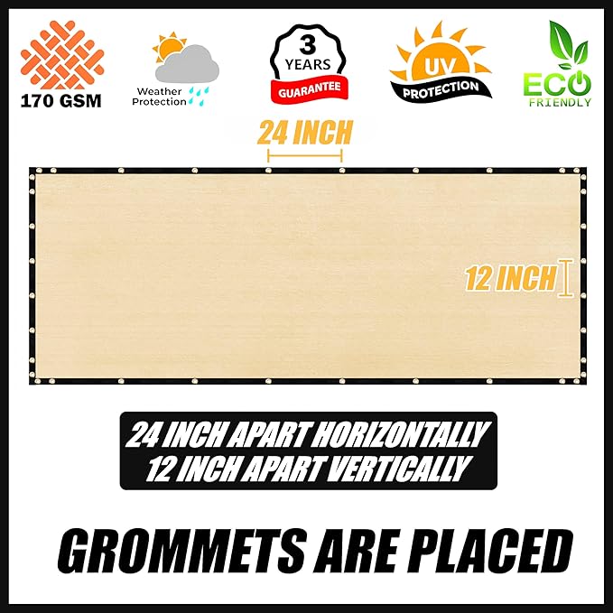 Royal Shade Custom Size 5' x 21' Beige Fence Privacy Screen Windscreen Cover Netting Mesh Fabric Cloth - Cable Zip Ties Included (We Make Custom Size)