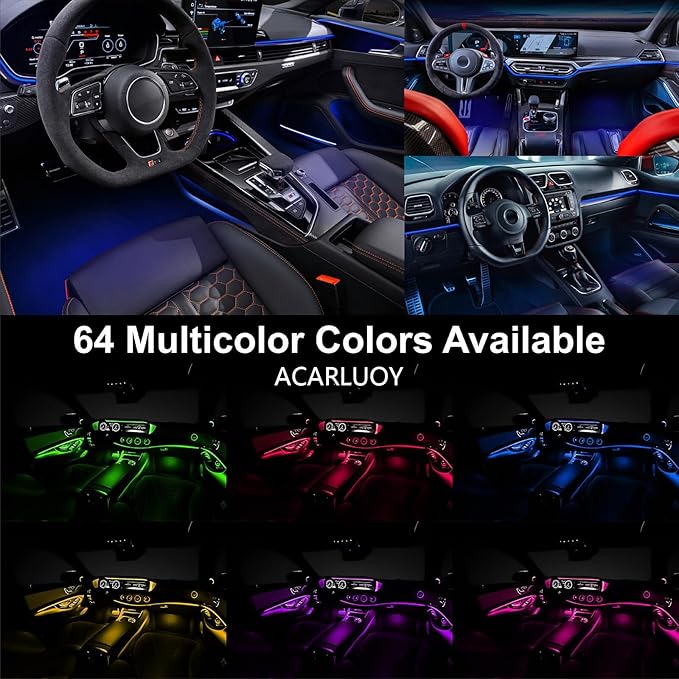 Acrylic Car LED Ambient Light, Fiber Optic Interior Light Strip, 24 Million Types, Ambient Light KKT that Swings with The Melody of Music (Dreamcolor 18 in 1)