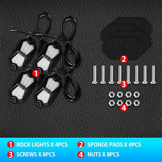 Led Rock Lights White 4 Pods 18LEDs 210 Degree Wide Angle IP68 Waterproof Aluminum Housing Underglow Underbody Lights 12v 24V for Truck UTV ATV Camper (4 Pods)