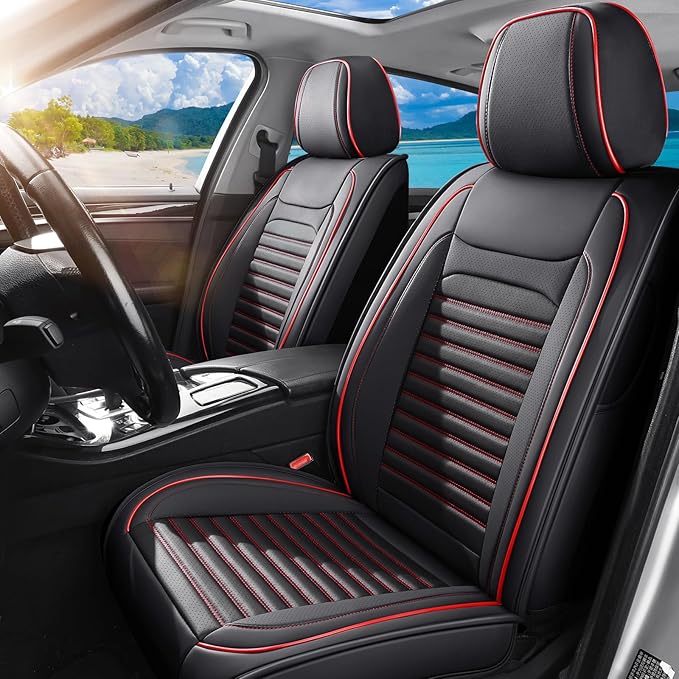 Car Seat Covers Full Set Fit for Toyota 4Runner 2001-2026, Premium Faux Leather Car Seat Protector,Breathable Anti-Slip Full Wrapping Edge Seat Covers(Black&Red,Full Set)