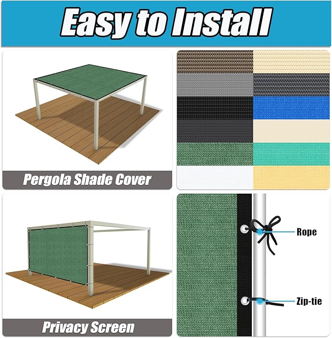 Amagenix 90% Pergola Shade Cover 8' X 24' Sun Shade Cloth with Grommets for Outdoor Garden Patio Porch, Commercial Grade 200 GSM - Cable Zip Ties Included (We Customized) GN108, Green