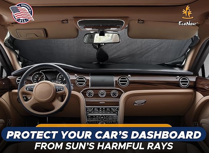 EcoNour Car Windshield Sun Shade | 2025 Upgraded Innovative No-Light-Pass Technology for Maximum Coverage | Foldable Sun Shade Keeps Your Vehicle Cool | Must-Have Car Accessories | Small (59" x 29")