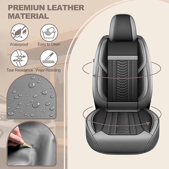 TTX LIGHTING for Acura RDX 2008-2026 Seat Covers: Waterproof Leather Seat Protector with Airbag Compatible (2 Front Seats,Black&Gray)