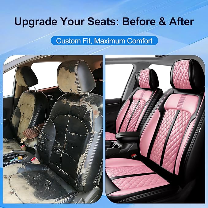 Fit CX-30 Car Seat Covers for Select Mazda CX30 2020-2025, Premium Full Coverage Leather, Airbag Compatible, Waterproof All Weather Seat Protector, Front Pair Black+Pink