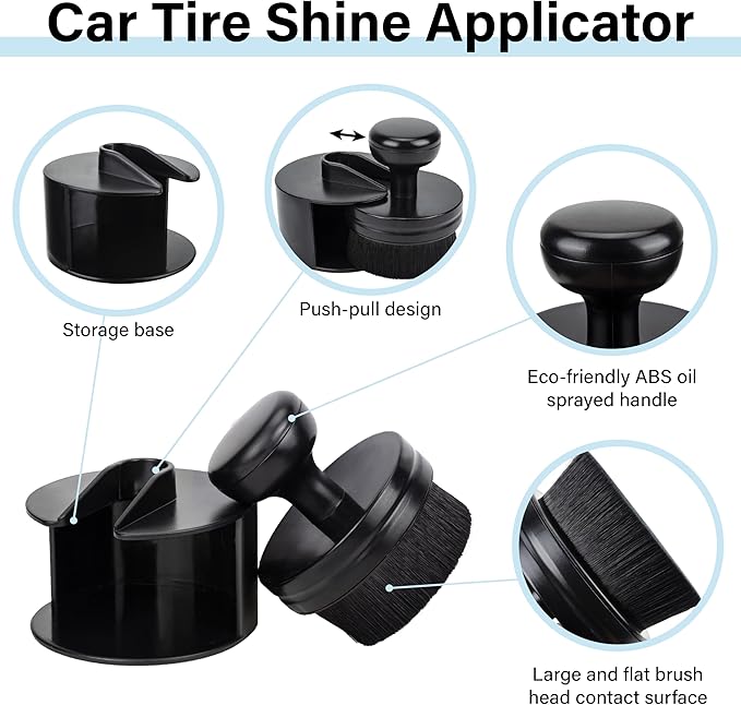Tire Shine Applicator Brush, Tire Shine Brushes, Tire Dressing Brush Applicator with Seal Cover, Tire Brush for Car Detailing, Tire Gel Applicator, High Density Detail Factory Tire Brush (Black)