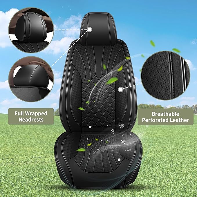 Car Seat Covers Front Pair for Honda Accord 2003-2017: Breathable Perforated Leather Seat Cover (Black)