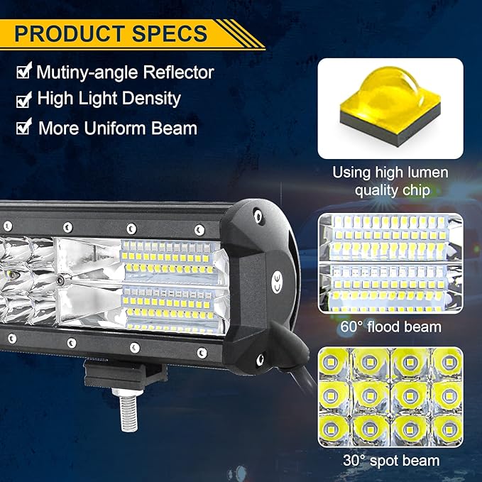 AUXTINGS 22 inch 324W LED Light Bar Triple Row Spot Flood Combo Beam Off Road Lights Waterproof Work Light with Wiring Harness for Jeep Trucks SUV ATV UTV Boat Lights, 12V 24V