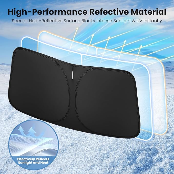 Windshield Sun Shade for Kia Sportage 2023 2024 2025 2026 – Custom Fit Sun Shield with Mirror Cut‑Out, Blocks Heat & UV, Foldable with Storage Pouch - Kia Sportage Windshield Sunshade