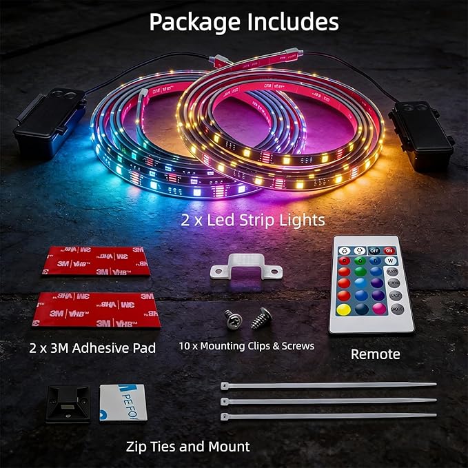 Battery Powered Golf Cart Canopy Lights, 2 Pack 4FT IP68 Fully Waterproof Golf Cart Roof Light Strip with Remote, Golf Carts Underglow RGB Led Strip Lights for EZGO Yamaha Marine Boat Kayak SUP UTV