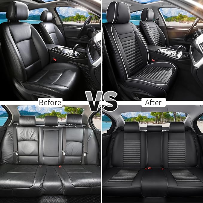Car Seat Covers Full Set Fit for Toyota Venza 2009-2026, Premium Faux Leather Car Seat Protector, Breathable, Anti-Slip, Comfortable & Durable (Black&White,Full Set)