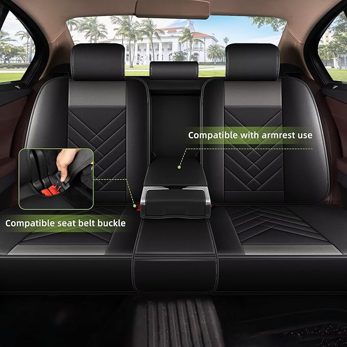 AOMSAZTO Car Seat Covers Fit for Hyundai Santa Cruz 2022-2026 Full Set Premium Seat Covers Waterproof Leather Automotive Seat Cushion Protector Compatible with Airbag(5 Seats,Black&Grey)