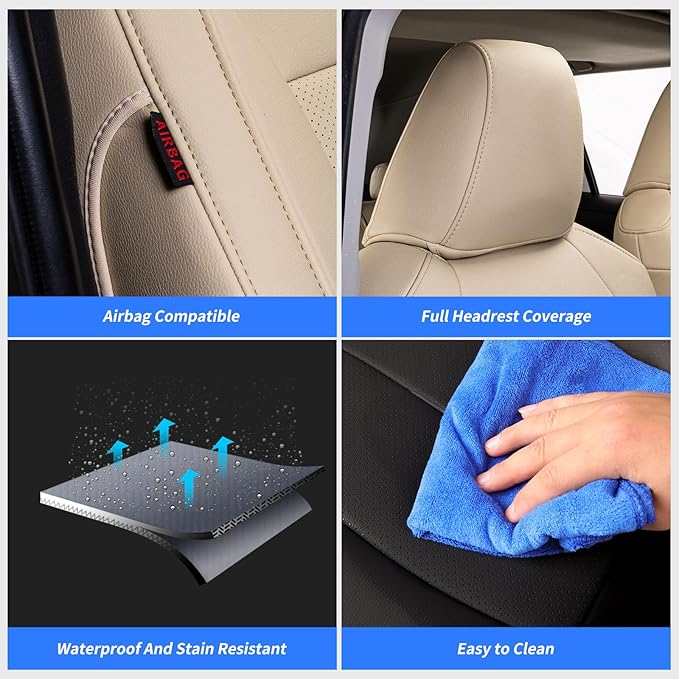 coverdream Rav4 Seat Covers Custom Fit for 2019-2025 Toyota RAV4 LE,XLE,XLE Premium,Limited SUV,Fully Covered,Luxury Waterproof Leather Car Seat Protector(Full Set,Beige)
