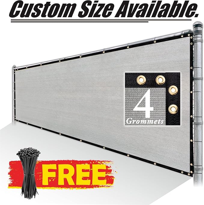 Royal Shade Custom Size 6' x 161' Grey Fence Privacy Screen Windscreen Cover Netting Mesh Fabric Cloth - Cable Zip Ties Included (We Make Custom Size)
