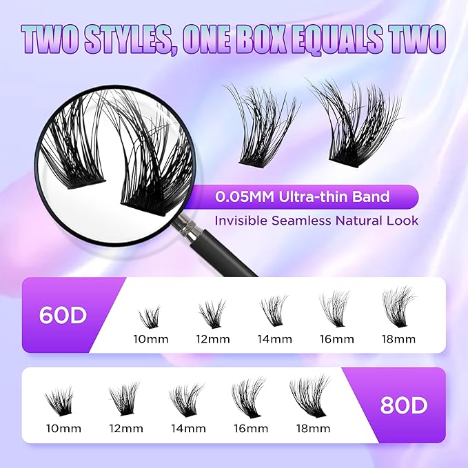 Lash Extension Kit DIY Lash Clusters Kit Eyelash Extensions Individual Lashes Extensions with (Lash Bond,Seal,Tweezers,Remover,280,60D80D,10-18)