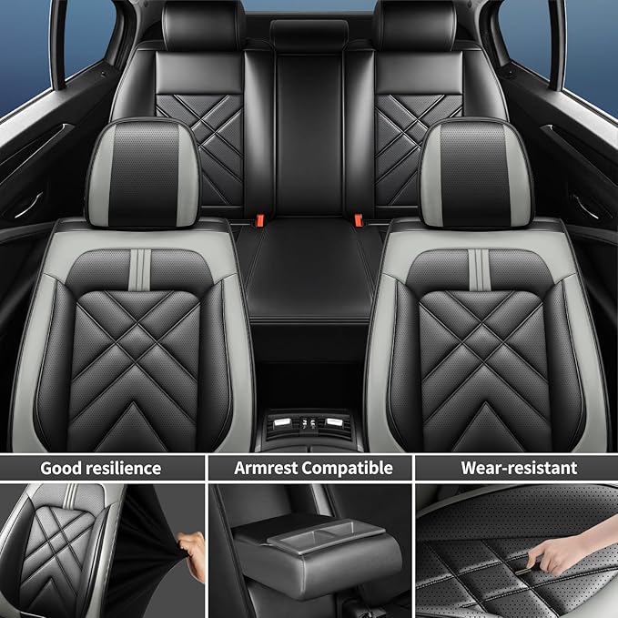 CX-50 Car Seat Covers Fit for Mazda CX-50 2023-2026, Full Coverage Premium Leather Waterproof Breathable Seat Covers, Automotive Seat Protectors, Airbag Compatible(Full Set Seats, Black Gray)