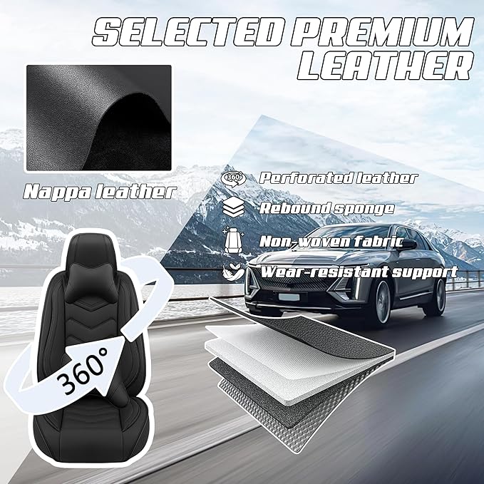 Car Seat Covers Fit for Infiniti g37 2000-2026, Stylish Sport Seat Covers, Waterproof Wear-Resistant Premium Nappa Leather Car Seat Cover.(Full Set with Pillow/Pure Black)