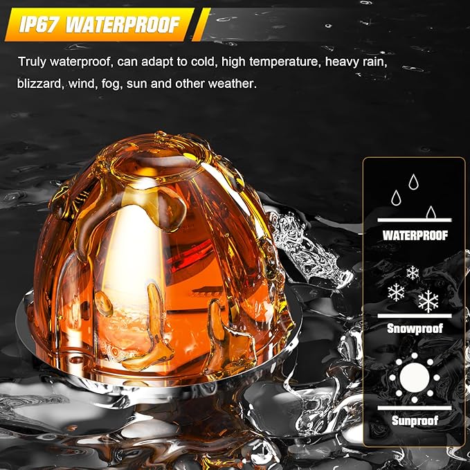 BJZ 6Pcs Amber Watermelon LED Strobe+Constant Marker Lights Dual Function Watermelon-shaped Side Marker Clearance Tail Top Cap Roof Lights for Trailer Truck Semi-trailer Heavy-duty Truck Bus Van