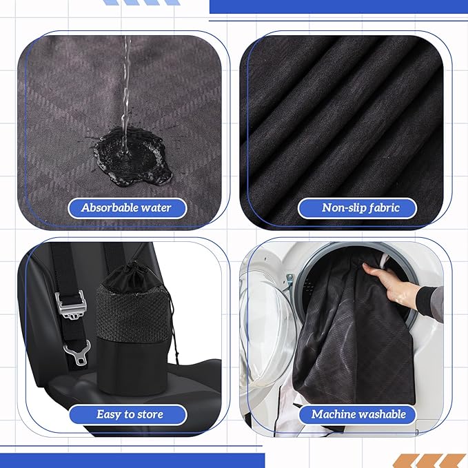 1 Pack Car Seat Towel Covers with Storage Bag 63 x 32 Inch Athletic Running Towel Seat Sweat Washable Non Slip Cover Gift for Car Outdoor Sport Activities (Black Plaid)