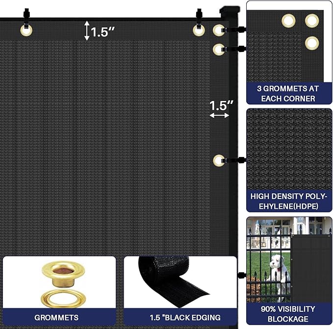 Windscreen4less Privacy Fence Screen Heavy Duty Windscreen Fencing Mesh Fabric Shade Net Cover with Brass Grommtes for Outdoor Wall Garden Yard Pool Deck, 8'x290' Black