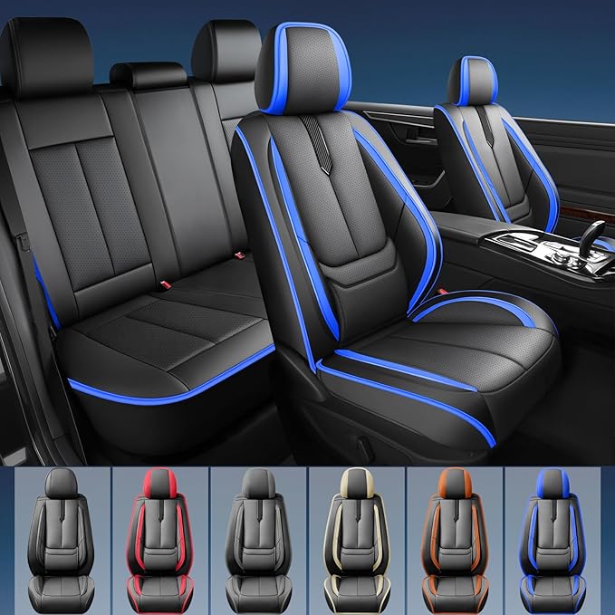 Fit 4Runner Car Seat Covers for Toyota 4Runner 2003-2024 2025 2026 -Upgraded Premium Waterproof & Breathable Leather,Airbag Compatible,All-Weather Seat Cushion Protector,2 Front/Black-Blue