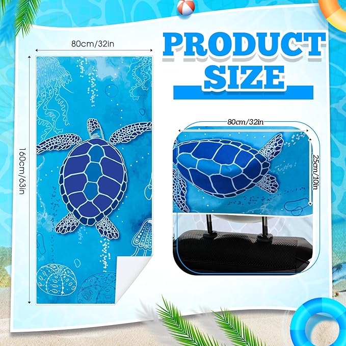 2 Pack Car Seat Towel Covers with Storage Bag 63 x 32 Inch Athletic Running Towel Seat Sweat Washable Non Slip Cover Gift for Car Outdoor Sport Activities (Sea Turtles)