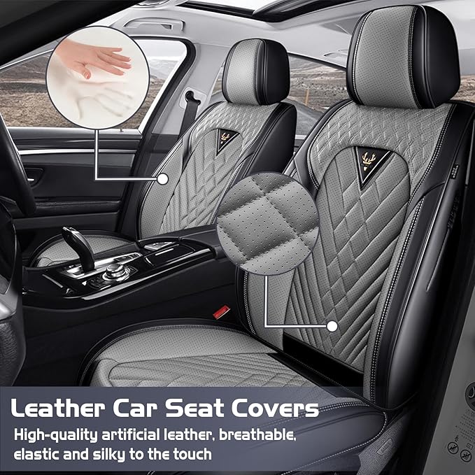 Truck Seat Covers for Chevy Silverado 1500 2007-2026, Waterproof Premium Leather Full Coverage Car Seat Cover, Muscle Sport Style Auto Interior Seat Cover Sets (Front Set/Black Gray)