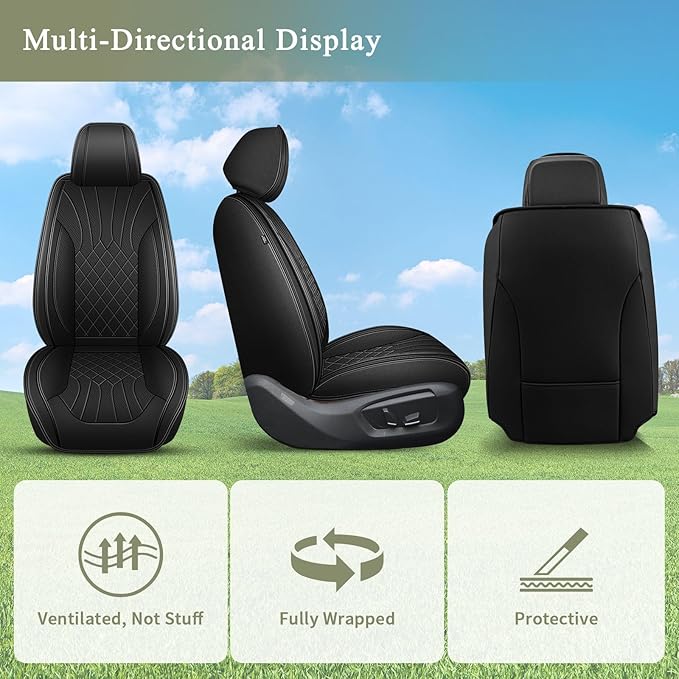 Car Seat Covers Front Pair for Toyota Highlander 2008-2025 2026: Breathable Perforated Leather Seat Cover (Black)