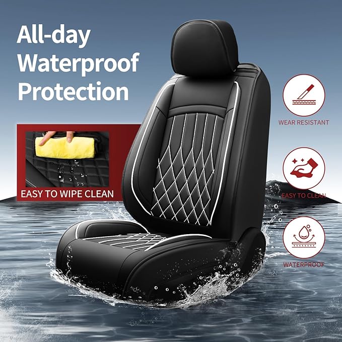 Fit for Sonata Car Seat Covers Compatible with Hyundai Sonata 2004-2026 Waterproof Breathable Leather Automotive Seat Cushions Protector, Airbag Compatible, Only 2 front seat covers(Whiteline)