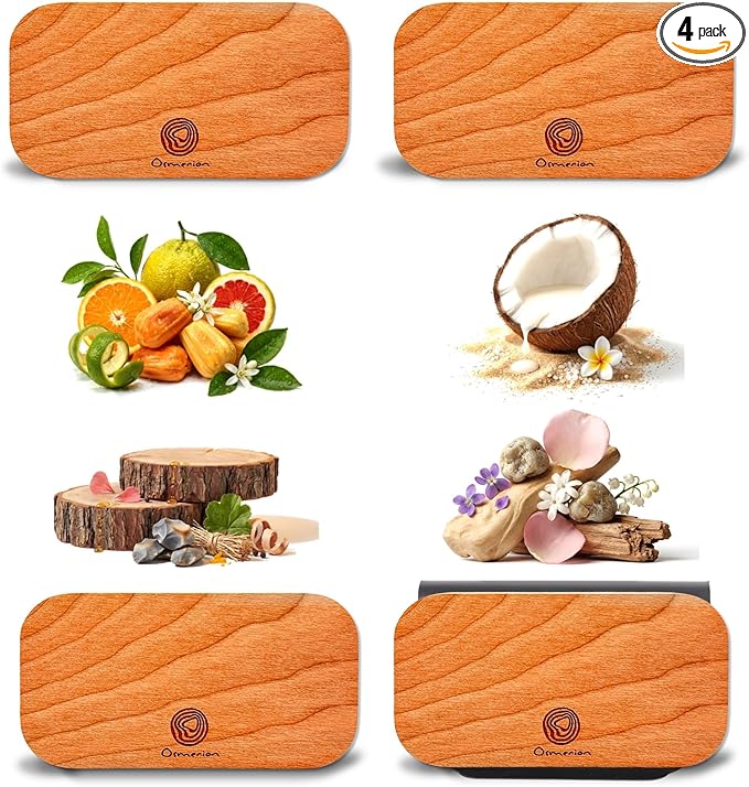 Car Air Freshener - Wood Air Freshener for Visor Clip - Long Lasting Car Odor Eliminator - Vehicle Scent Diffuser - (Vanilla + Lemonade + White Peach + Rose Cedar, CLIP INCLUDED)