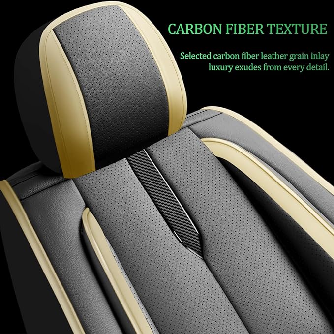 Fit Equus Car Seat Covers for Hyundai Equus 2011-2014 2015 -Upgraded Premium Waterproof & Breathable Leather,Airbag Compatible,All-Weather Seat Cushion Protector,Full Set,Black-Beige