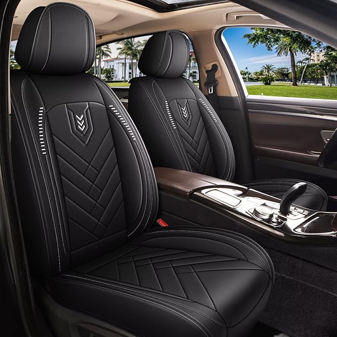 AOMSAZTO 2 Front Seat Covers Fit for VW/Volkswagen Atlas 2018-2026: First Row 2PCS Faux Leather Waterproof Seat Covers Automotive Seat Cushion Protector(Black)