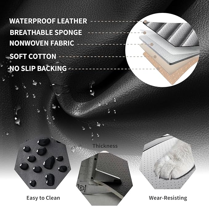 Car Seat Covers Full Set Fit for Toyota Avalon 2001-2022, Premium Faux Leather Car Seat Protector,Breathable Anti-Slip Full Wrapping Edge Seat Covers(Black&Gray,Full Set)