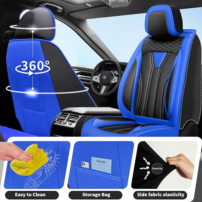 Fit Sentra Car Seat Covers Compatible with Nissan Sentra 2001-2025 2026 - Full Set Premium Leather， Waterproof Breathable， All-Weather Seat Cushion Protecto&Airbag Compatible （Blue & Black