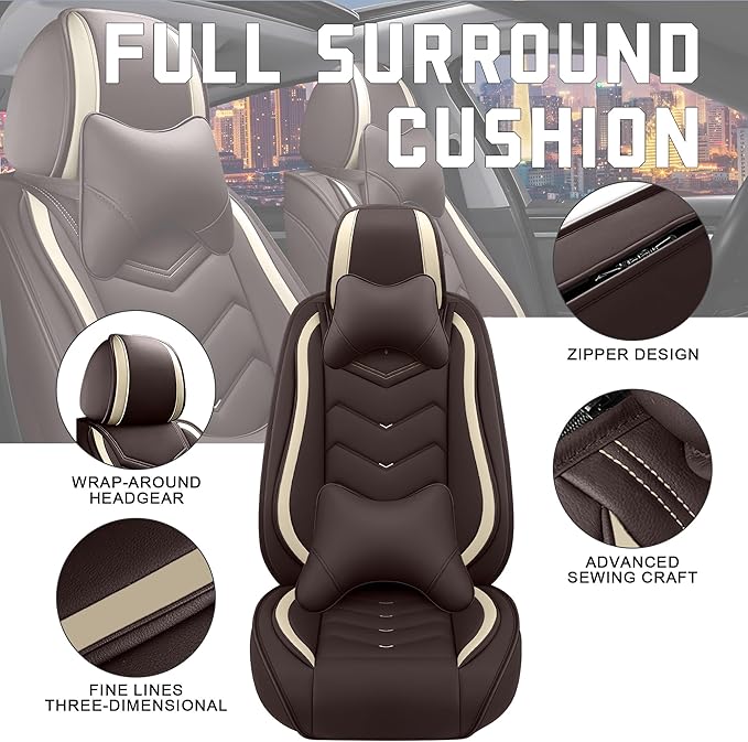 CTDS Car Seat Covers for Honda Civic 2000-2026, Stylish Sport Seat Cover, Premium Nappa Leather Car Seat Cover. Automobile Seat Covers Sets.(Luxury 5 Seats/Coffee Color)