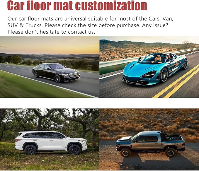 Custom Personalized Floor Mats for Cars，Luxury Full Coverage All Weather Car Floor Mats，Anti-Slip Leather Car Mat Set ，Custom Floor Mats for 99% of Cars, Trucks & SUVs (Streak Black red)
