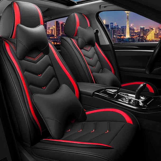 CTDS Car Seat Covers for Nissan Altima 2001-2026, Stylish Sport Seat Cover, Premium Nappa Leather Car Seat Cover. Automobile Seat Covers Sets.(Luxury 2 Seats/Black Red)