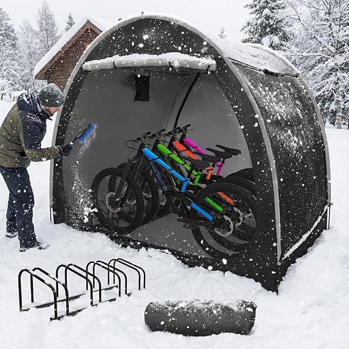 Bike Tent with Bicycle Racks Outdoor Portable Bike Storage Shed with 210D Oxford 800ppm Waterproof for 4/6 Bikes, Covers Shelter for Motorcycle, Garden Tools, Lawn Mower