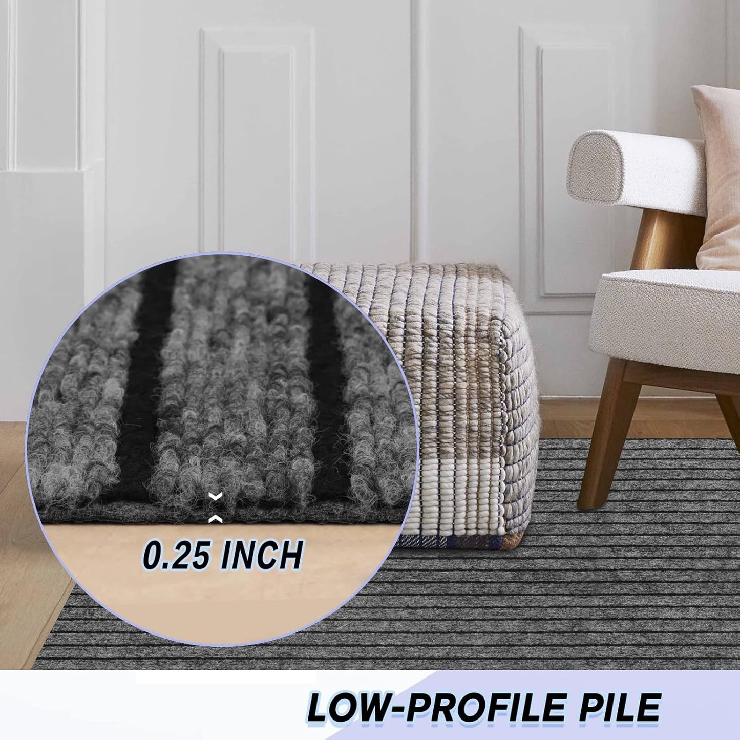 Custom Size Backed Non-Slip Area Rugs Runner, Easy Clean, Waterproof Runner Rugs for Hallway Entryway, Kitchen, Laundry, 4FT x 78FT, Gray Stripe